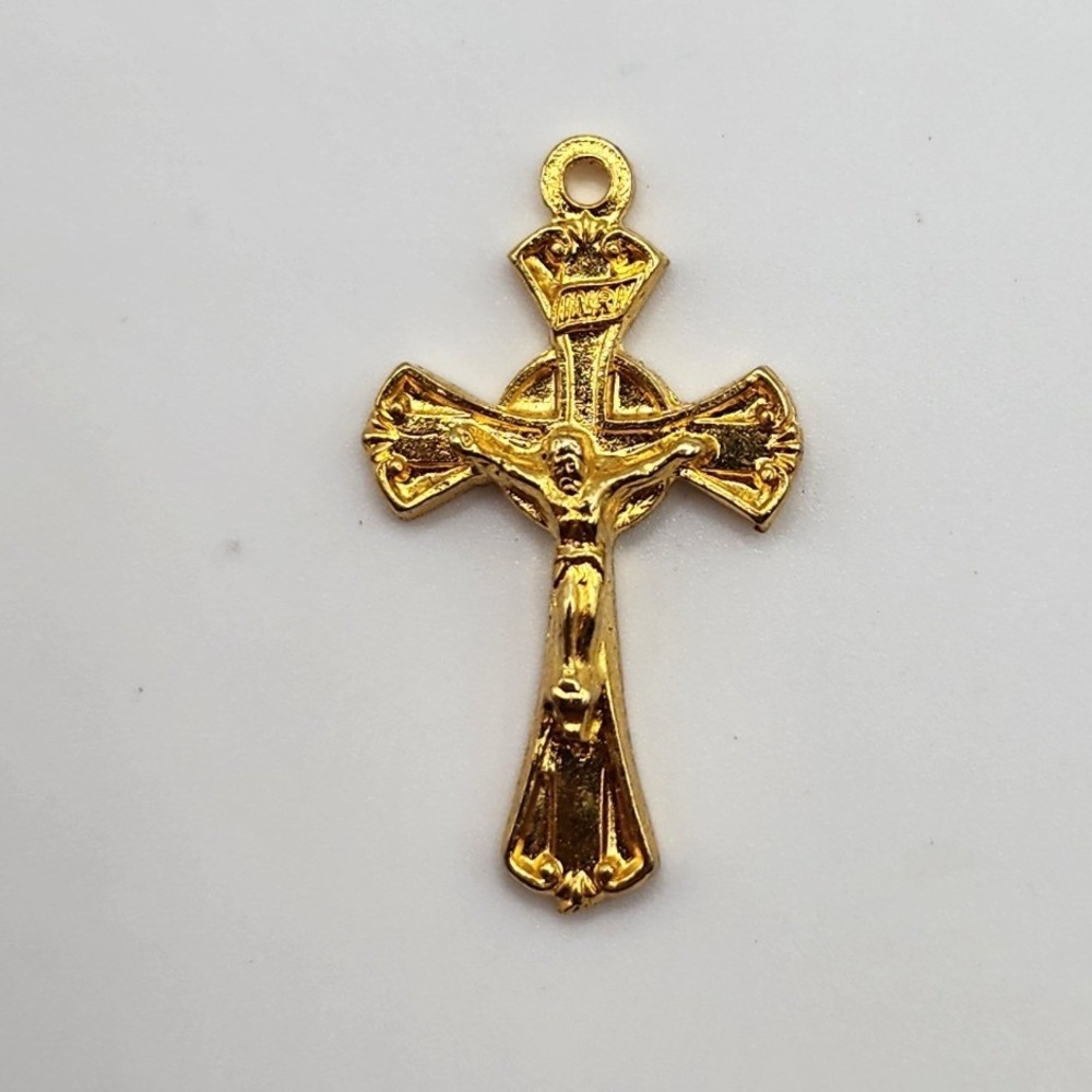Chapel Crucifix Pendant Unisex Small Gold Tone Italy Religious Cross Charm